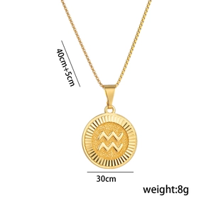 Détail du pendentif Verseau doré avec dimensions chaîne 40+5cm et poids 8g