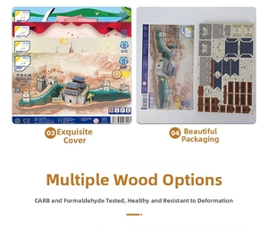 Detail of 303-piece 3D wooden puzzle set showing laser-cut Great Wall model parts