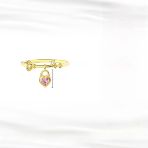 Gold 925 sterling silver heart locket ring with pink and white cubic zirconia stones
