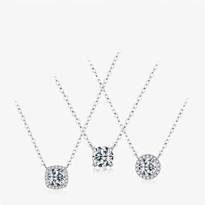 Collier en Argent Sterling 925 Moissanite pour Femme Élégant Pendentif Géométrique Carré Rond Chaîne de Clavicule Bijoux