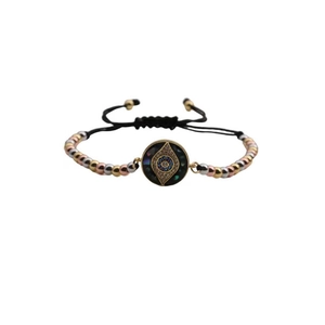 Adjustable Evil Eye bracelet with blue zircon inlay and multicolor metal beads