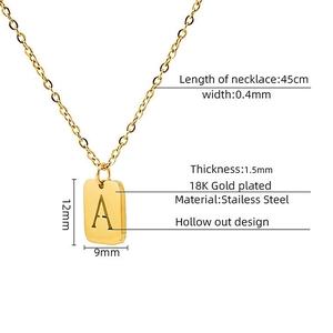 Detailed size chart for 18K gold plated stainless steel letter A necklace pendant
