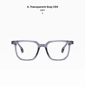 Detailed close-up of transparent grey square eyewear frame in C04 finish with clear lenses