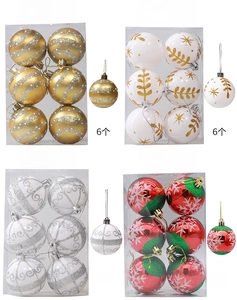 Detail view of 6cm glitter and hand-painted Christmas tree ornaments in four colors