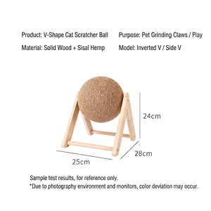 V-shaped wooden cat scratching post with sisal ball toy for durable pet claw grinding