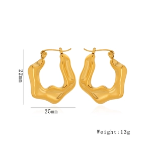 Irregular liquid metal style gold earrings in geometric design, 22mm by 25mm size