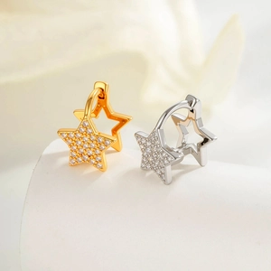 Minimalist double star hoop earrings in gold and silver with cubic zirconia inlay