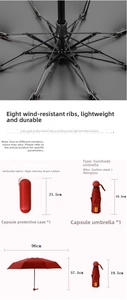 Detailed view of red capsule umbrella dimensions and its reinforced carbon steel frame structure