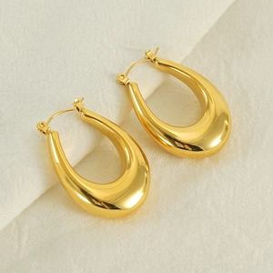 Polished 18K gold plated stainless steel teardrop hoop earrings for women in minimalist style