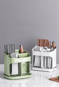Dual-compartment kitchen utensil holder with drainage tray for spoons and cutlery