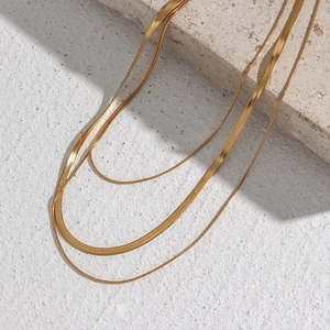 Three-layer 18K gold plated stainless steel snake chain necklace for women fashion