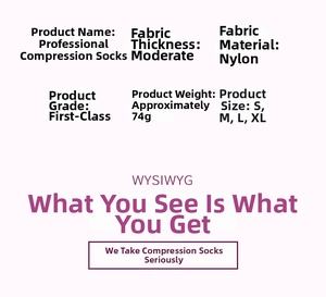 Size chart for professional nylon compression socks showing weights and available dimensions