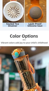 Detail view of the leakproof silicone seal and tea filter in a clear plastic water bottle
