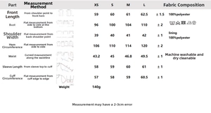 Tableau des tailles détaillé pour haut floral avec mesures poitrine, longueur et manches