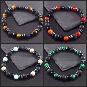 Natural Tiger Eye Lava Rock Beaded Bracelet For Men Handmade Healing Energy Yoga Stretch Jewelry Stone Gifts