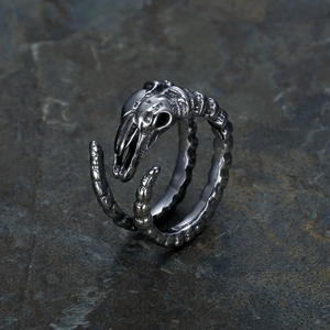 Bague ouverte punk gothique avec tête de bélier en acier inoxydable argent vieilli