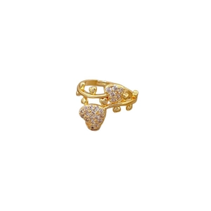 Adjustable gold heart ring featuring full cubic zirconia pave in a wrapped design