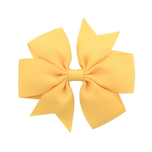 Classic bright yellow grosgrain ribbon hair bow clip for kids with layered structure