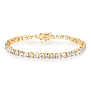 Classico bracciale tennis placcato oro con brillanti zirconi cubici dal taglio rotondo