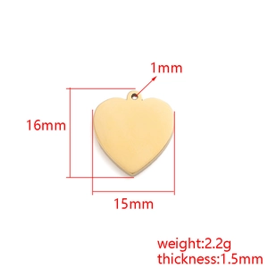 Polished gold stainless steel heart pendant with detailed dimensions and weight specs