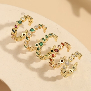 Luxurious 14K gold plated geometric rings set with vibrant colorful zircon gemstones