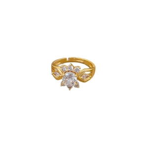 Adjustable gold plated open ring with central round zircon and sparkling accents