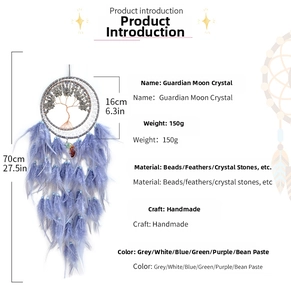 Detailed size specifications for the handmade moon crystal tree of life dreamcatcher