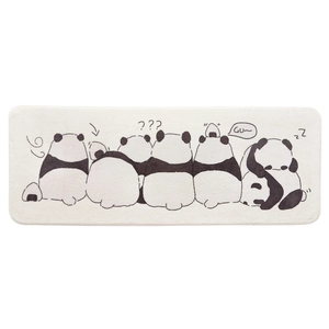 Cute long plush bedroom rug with six cartoon panda patterns in black and white colors