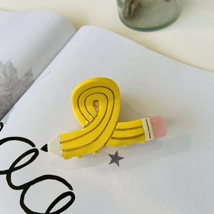 Creative yellow pencil shaped acetate hair claw clip with candy color resin design