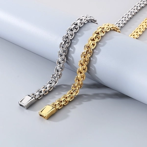 Polished gold and silver stainless steel curb chain bracelets with folding clasps