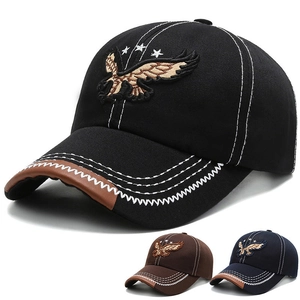 Men's wide brim baseball cap with eagle embroidery and leather-edged peak in three colors