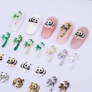 3D panda and green bamboo alloy nail art charms in gold and silver for DIY manicure
