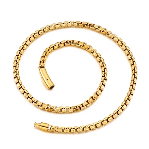 Box Chain Necklace Stainless Steel Square Link High Polished Hip Hop Punk Jewelry For Men Women Cylindrical Plug Buckle