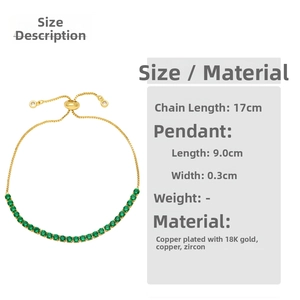 Size guide for adjustable 18K gold plated bracelet with green cubic zirconia inlay