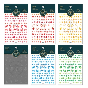 Set of 6 aesthetic nail art stickers with dots and hearts on green cards