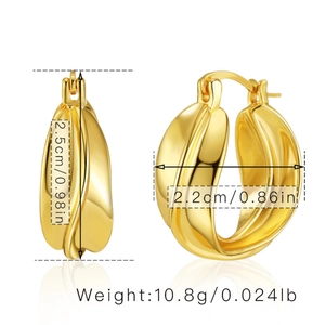 Detailed view of irregular 18K gold plated hoop earrings with size and weight specs