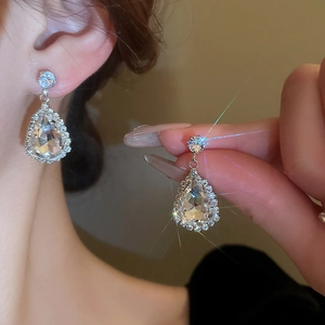 Sparkling silver teardrop earring set with brilliant rhinestones for an elegant look
