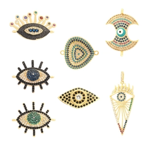 Gold plated evil eye charm set with colorful zircon inlay for necklaces and bracelets