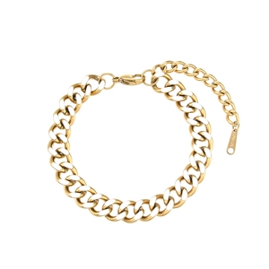 Detail of 14K gold-plated Cuban link chain with white enamel and IPG14K hallmark tag