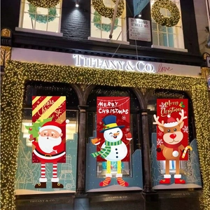 Three-piece Christmas door banners set featuring Santa, snowman, and reindeer festive designs