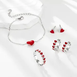 925 Sterling Silver Heart Jewelry Rings Hoop Earrings Studs Bracelet For Women Colorful Enamel Drip Oil Fashion Elegant