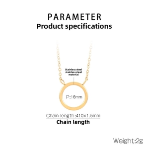 Detailed size chart showing 16mm stainless steel interlocking ring pendant and chain length