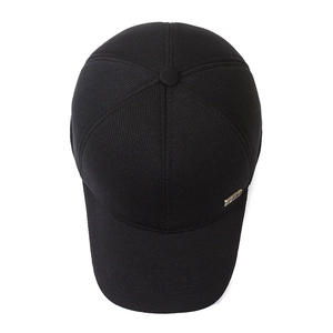 Classic black corduroy baseball cap for men with ear protection and a small metal sport tag