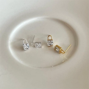 Padlock Stud Earrings With Square Zircon 925 Sterling Silver 18K Gold Plated Fashion Simple Chic Women Jewelry