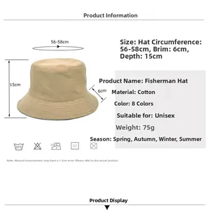 Chapeau bob unisexe en coton avec graphiques de mesure de taille et détails