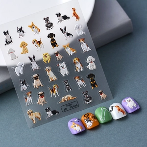 Stickers Ongles 5D Relief Stéréo Imperméable Adhésif Mignon Dessin Animé Chiot Chien Animaux Corgi Bouledogue Français Manucure