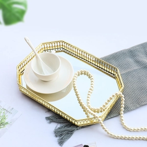 Decorative Mirror Tray Metal Gold Silver Hollowed Geometric Storage For Jewelry Perfume Home Decor Modern