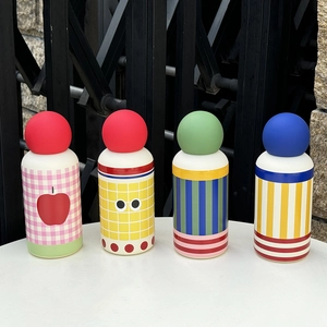 350ml stainless steel thermal bottles with cute sphere lids and playful colorful patterns