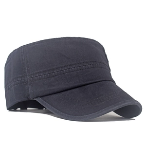 Detail of dark grey cotton cadet cap featuring reinforced stitching on the brim and crown