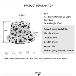 Black and white tie-dye cotton bucket hat with dimensions 56-58cm for sun protection